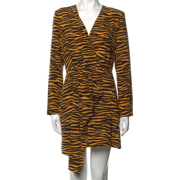 A.L.C. Jensen 100% Silk Tiger Print Draped Cocktail Dress 6 $550 - Picture 4 of 9